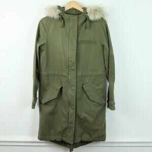 GAP Women's Petite Small Green Parka Quilted Lined Hooded Gorpcore Primaloft